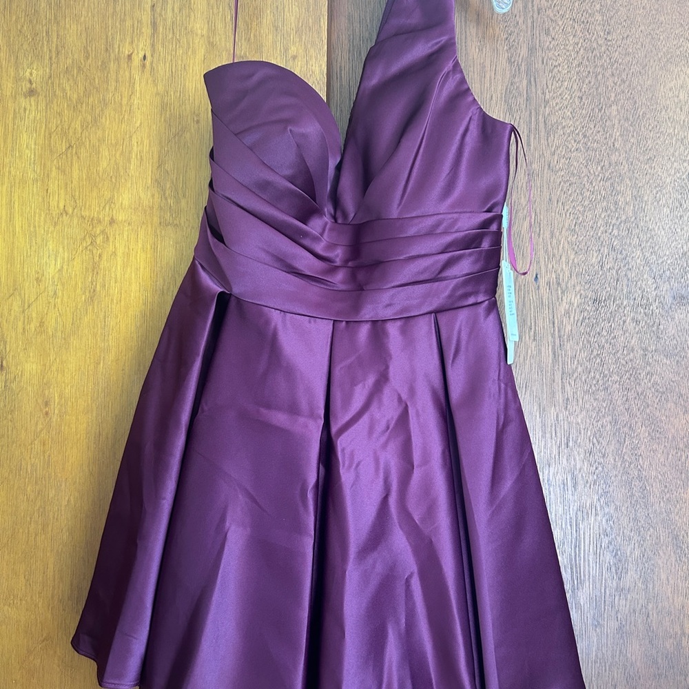 Purple Satin One-Shoulder Fit & Flare Dress